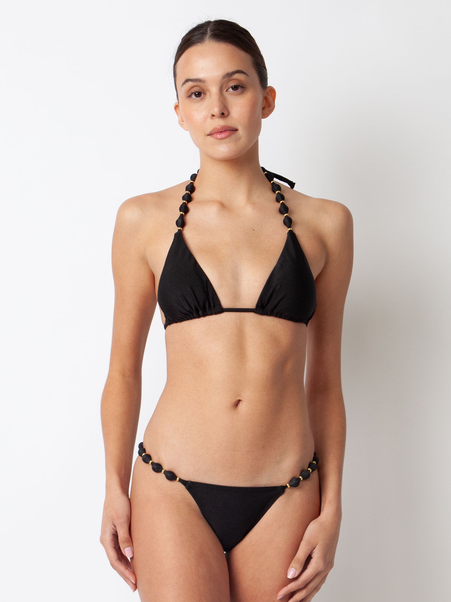 Black Sole Beaded Bikini Top | Chic Resort Triangle | Villa Fresca